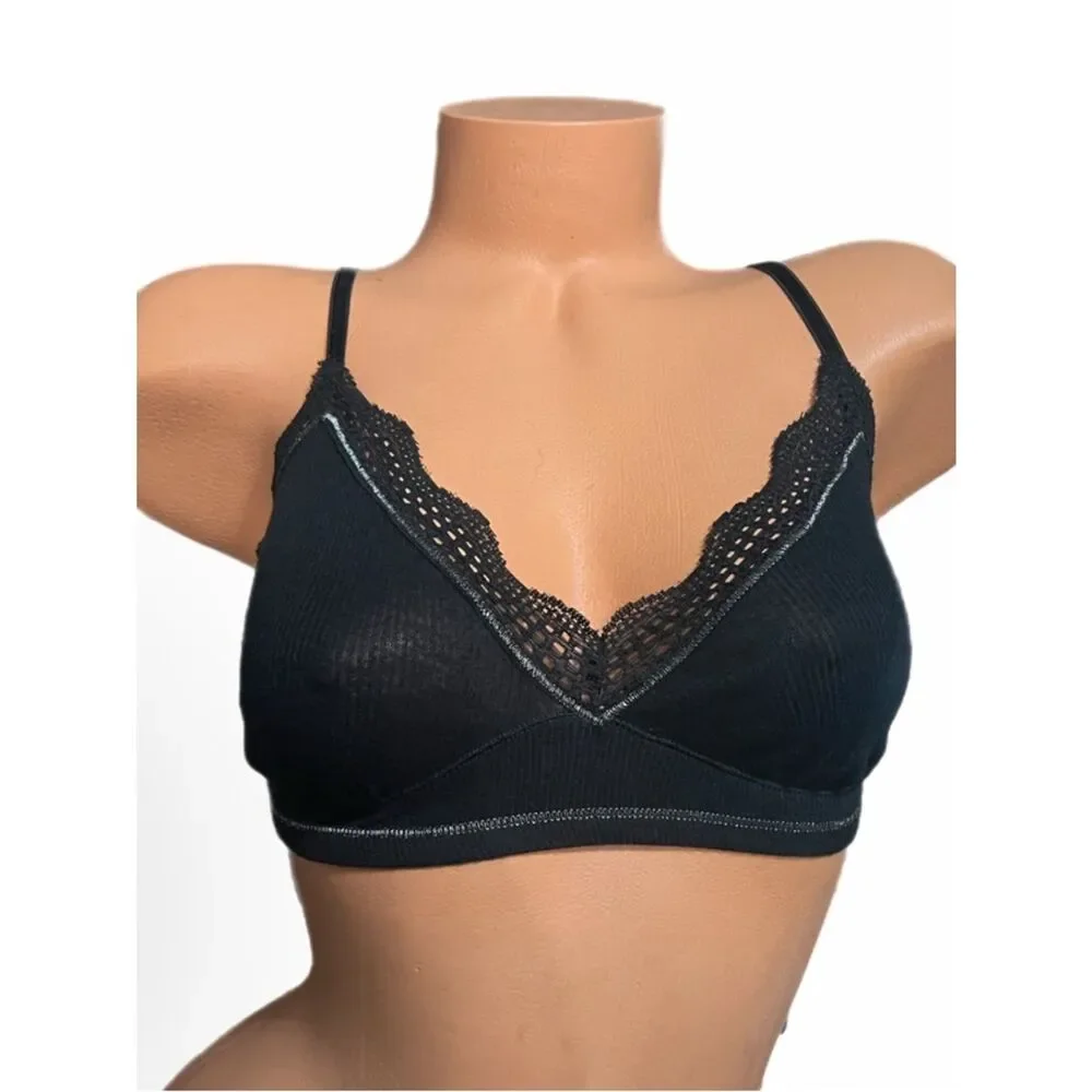 Victoria’s Secret Lace Trim cotton Unlined bralette bra black Medium